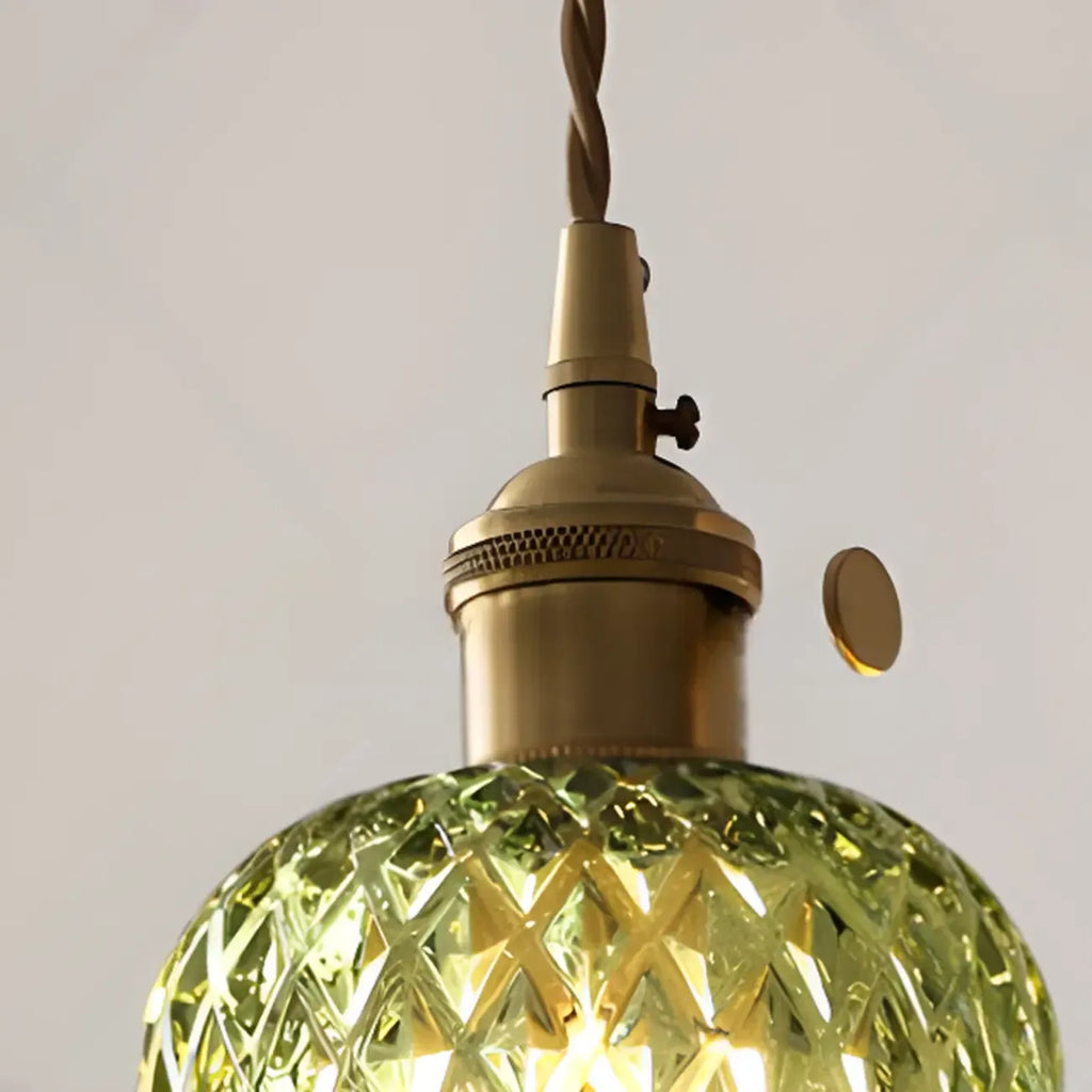 Mini suspension vintage en verre vert en forme de fleur, réglable.