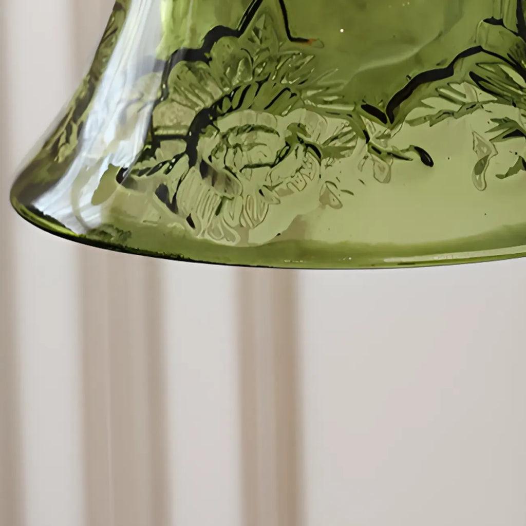 Mini suspension vintage en verre vert en forme de fleur, réglable.
