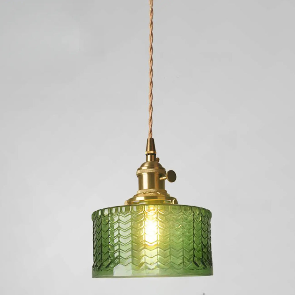 Mini suspension vintage en verre vert en forme de fleur, réglable.