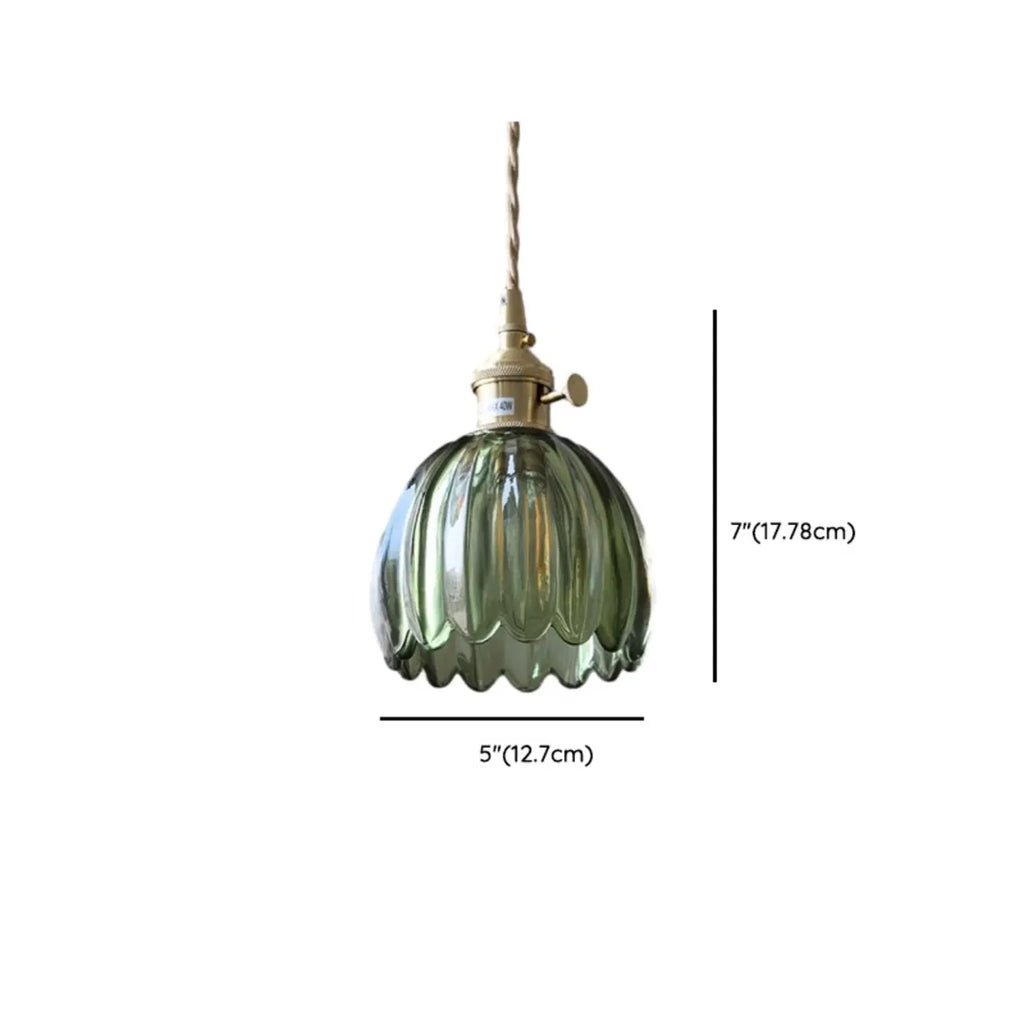 Mini suspension vintage en verre vert en forme de fleur, réglable.