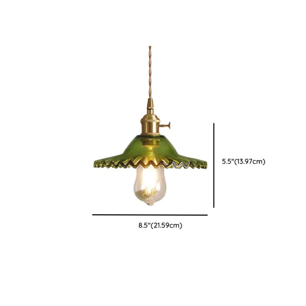 Mini suspension vintage en verre vert en forme de fleur, réglable.