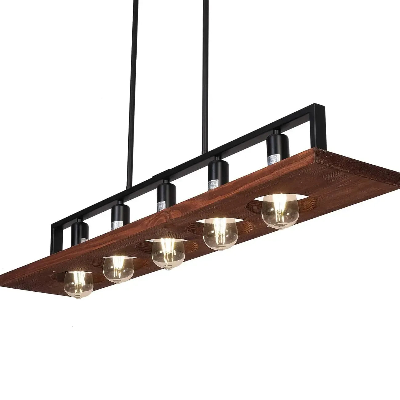 Suspension industrielle à 5 lumières en verre noir pour îlot de cuisine