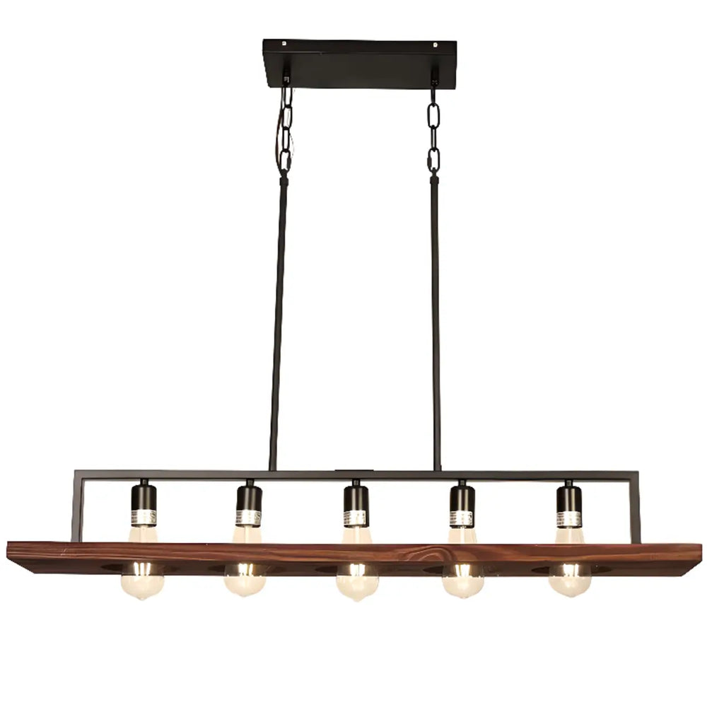 Suspension industrielle à 5 lumières en verre noir pour îlot de cuisine