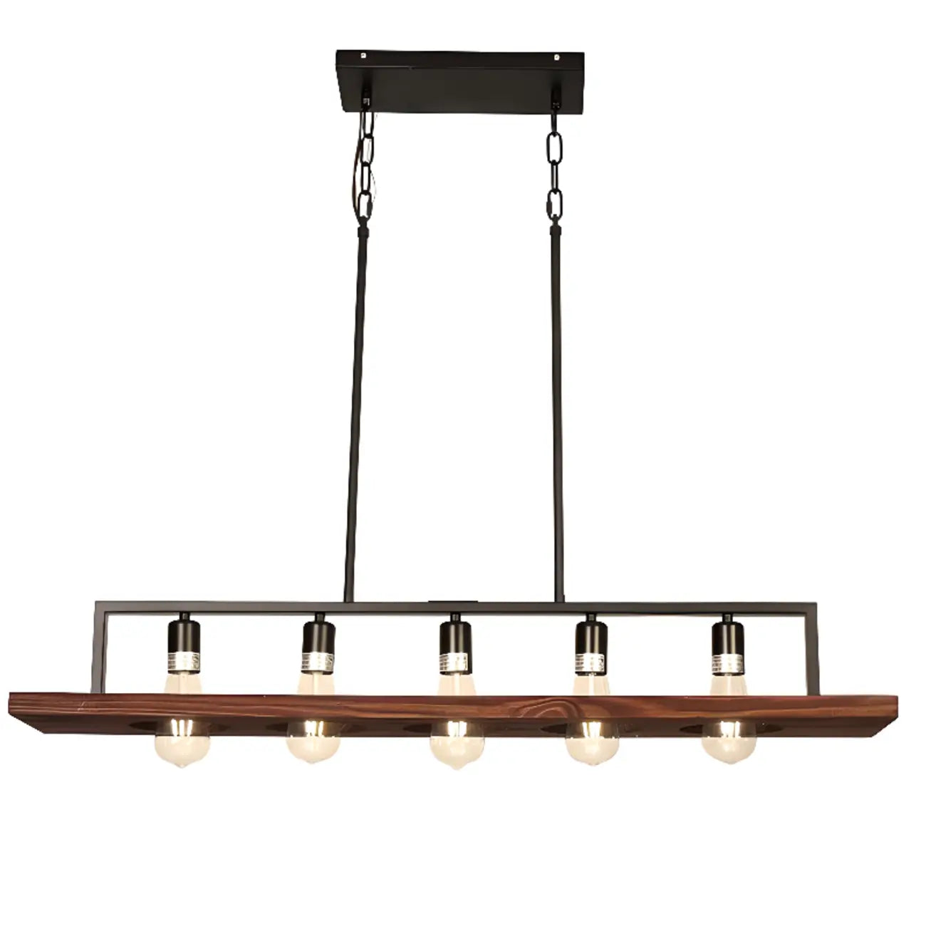 Suspension industrielle à 5 lumières en verre noir pour îlot de cuisine