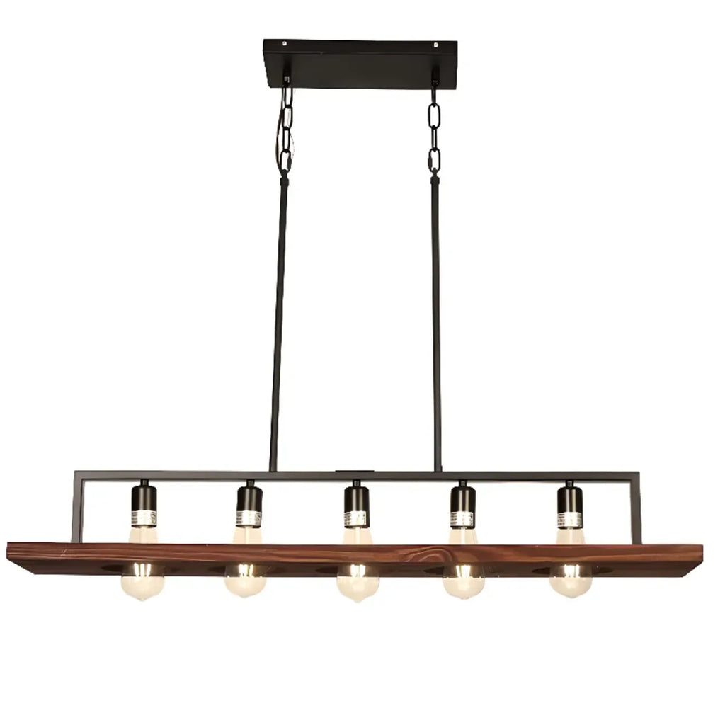 Suspension industrielle à 5 lumières en verre noir pour îlot de cuisine