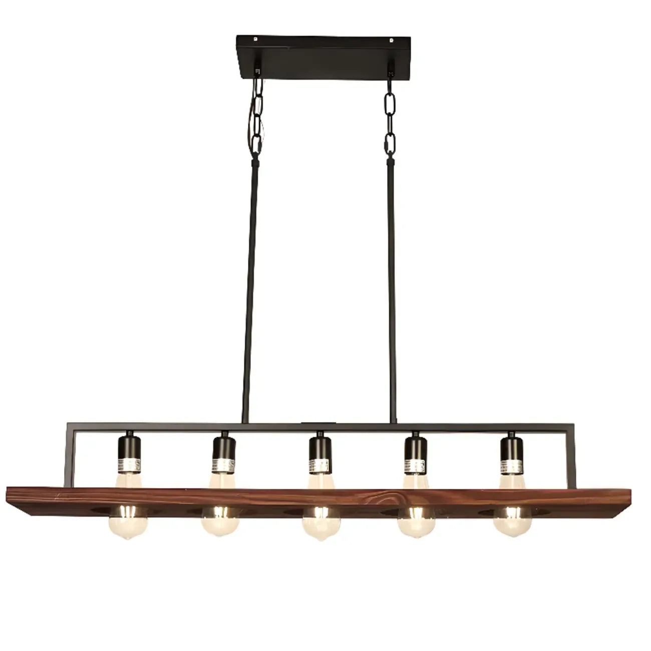 Suspension industrielle à 5 lumières en verre noir pour îlot de cuisine