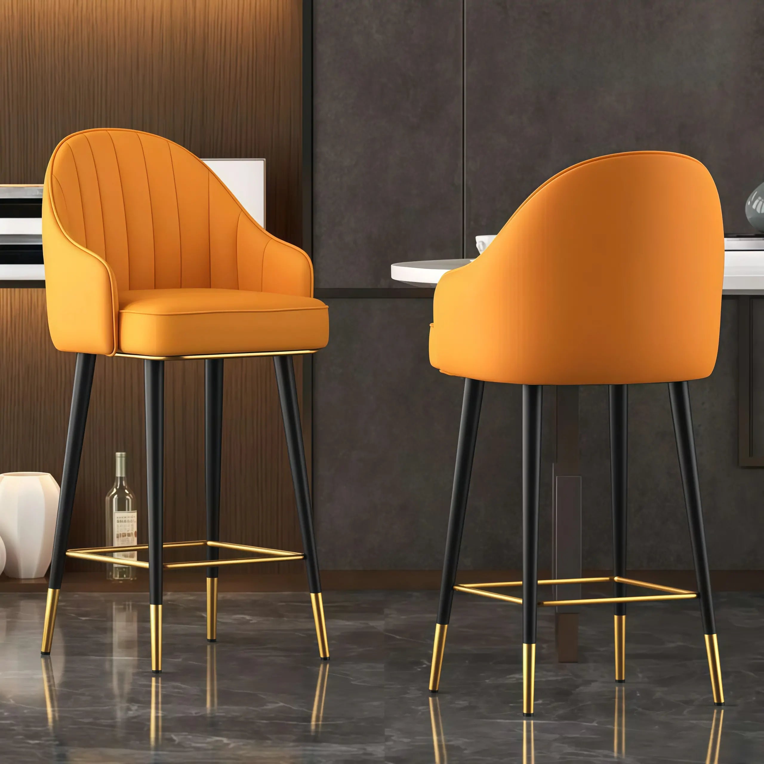 Tabouret de bar Art Déco en cuir avec coussin seau