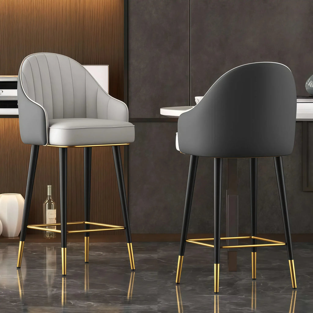 Tabouret de bar Art Déco en cuir avec coussin seau