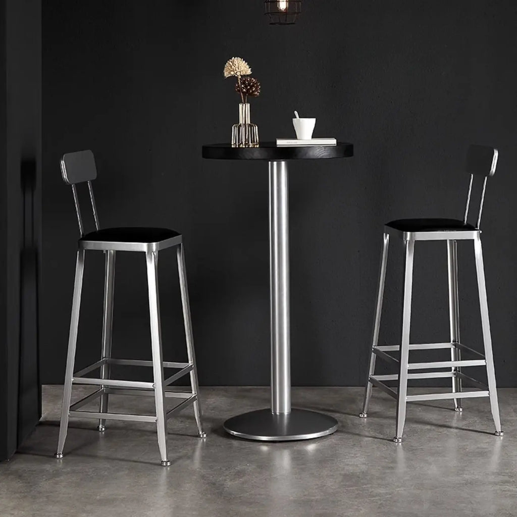 Tables de bar modernes rondes en bois noir et métal argenté sur pied