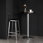Tables de bar modernes rondes en bois noir et métal argenté sur pied