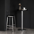 Tables de bar modernes rondes en bois noir et métal argenté sur pied
