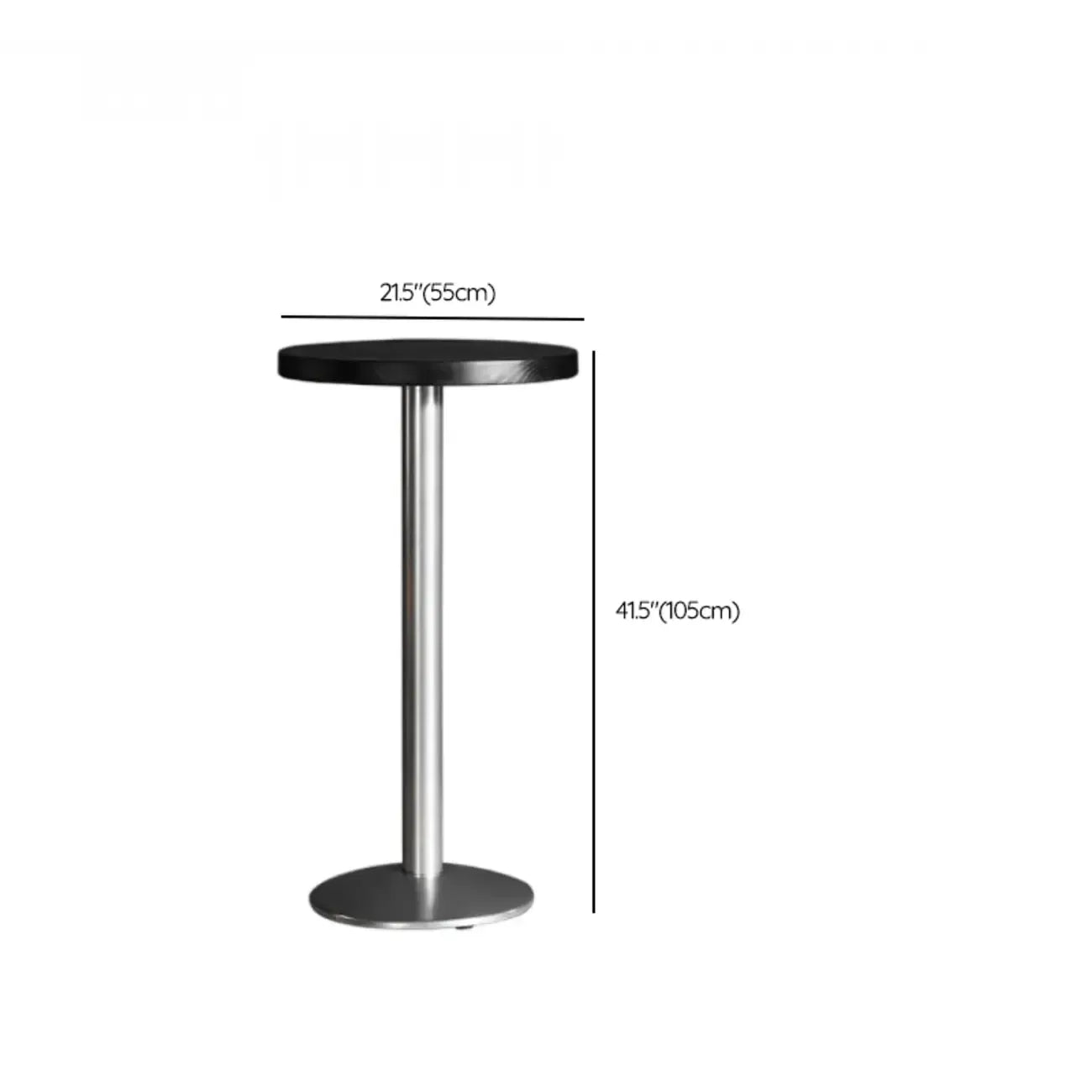 Tables de bar modernes rondes en bois noir et métal argenté sur pied