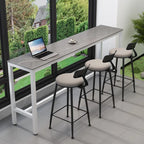 Tables de bar modernes avec plateau en pierre gris tourterelle et repose-pieds en acier