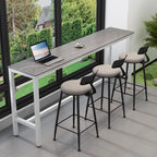 Tables de bar modernes avec plateau en pierre gris tourterelle et repose-pieds en acier