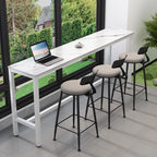 Tables de bar modernes avec plateau en pierre gris tourterelle et repose-pieds en acier