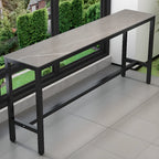 Tables de bar modernes avec plateau en pierre gris tourterelle et repose-pieds en acier