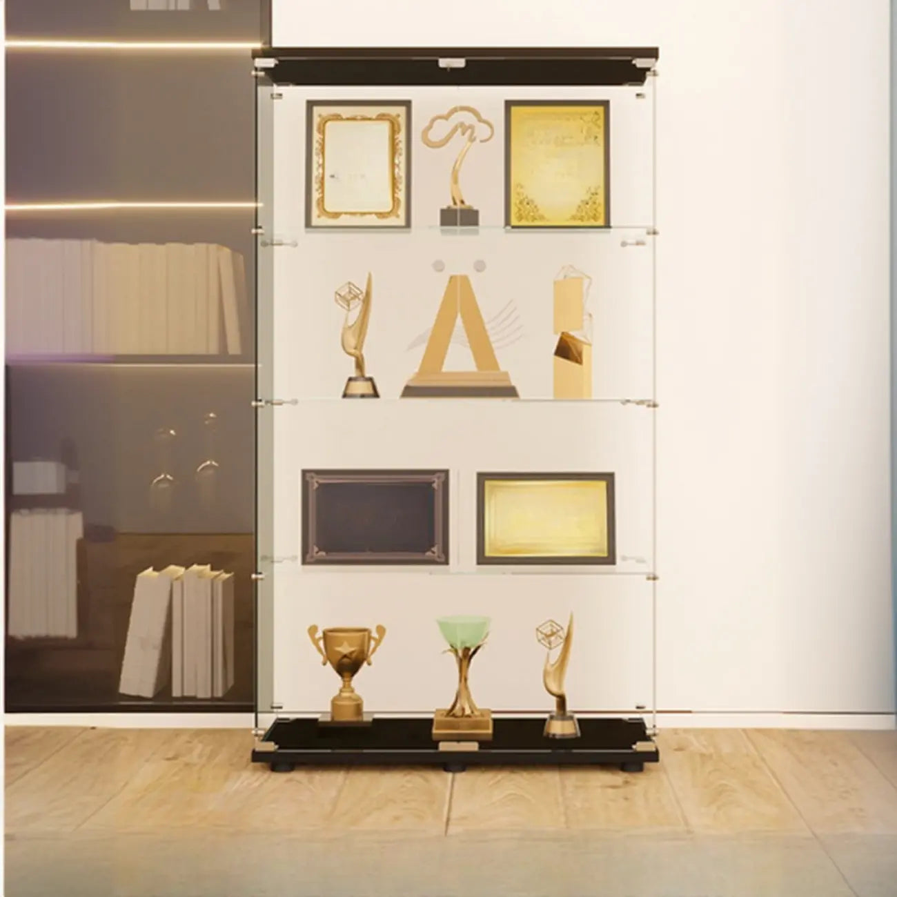 Étagère réglable noire, vitrine de rangement ouverte