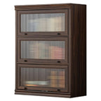 Coffre de rangement moderne du milieu du siècle en bois brun et vitres