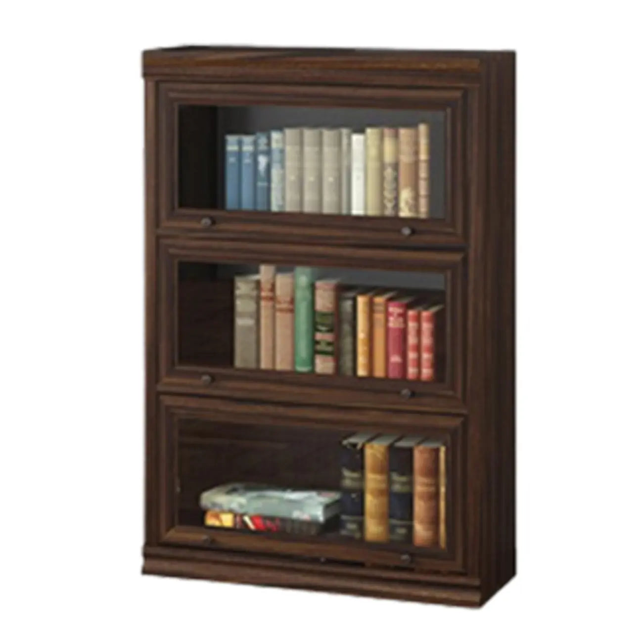 Coffre de rangement moderne du milieu du siècle en bois brun et vitres