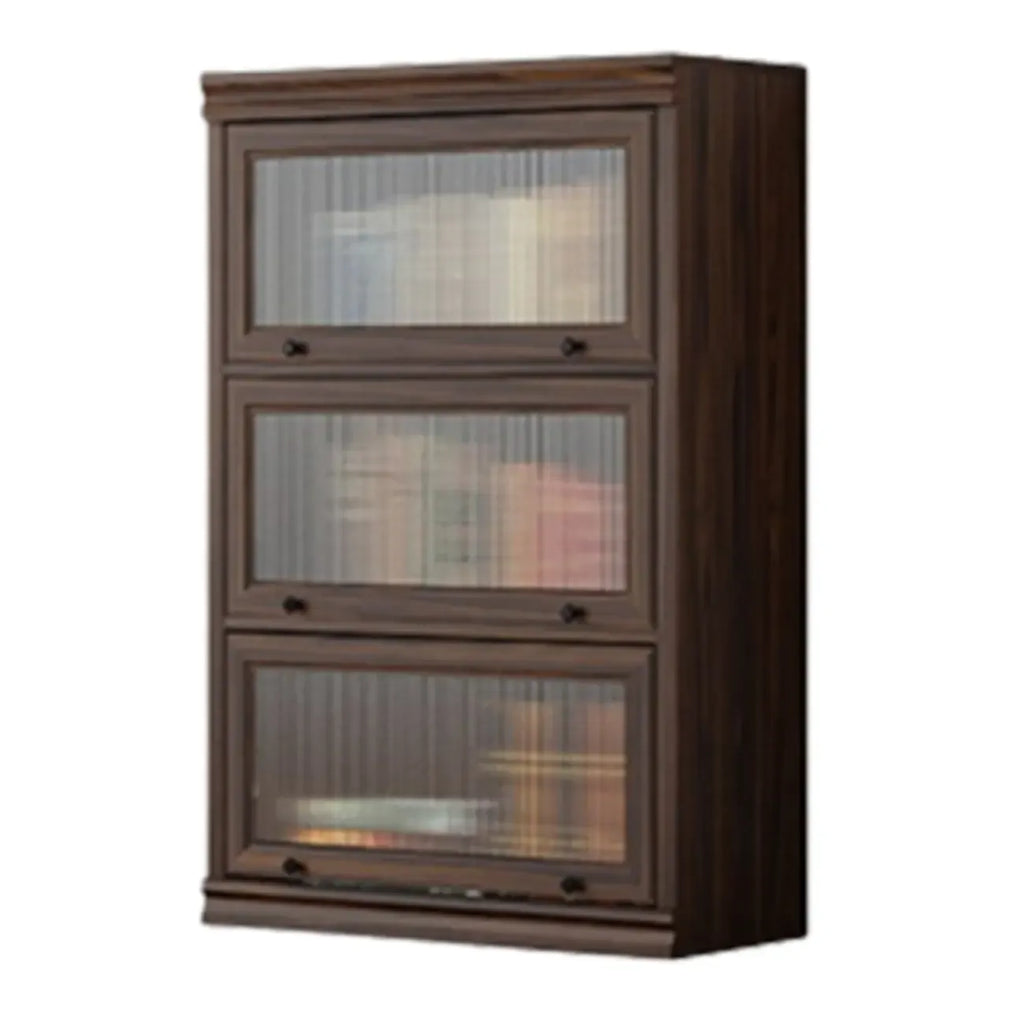 Coffre de rangement moderne du milieu du siècle en bois brun et vitres
