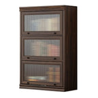 Coffre de rangement moderne du milieu du siècle en bois brun et vitres