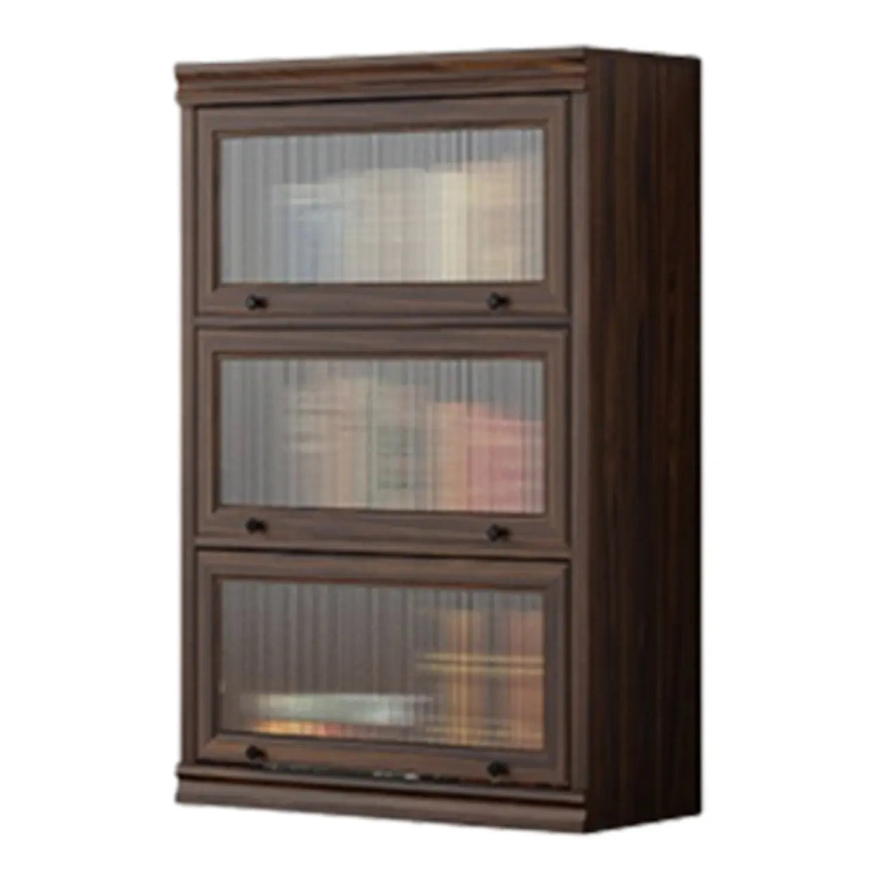 Coffre de rangement moderne du milieu du siècle en bois brun et vitres