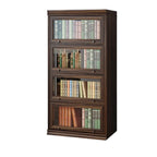 Coffre de rangement moderne du milieu du siècle en bois brun et vitres