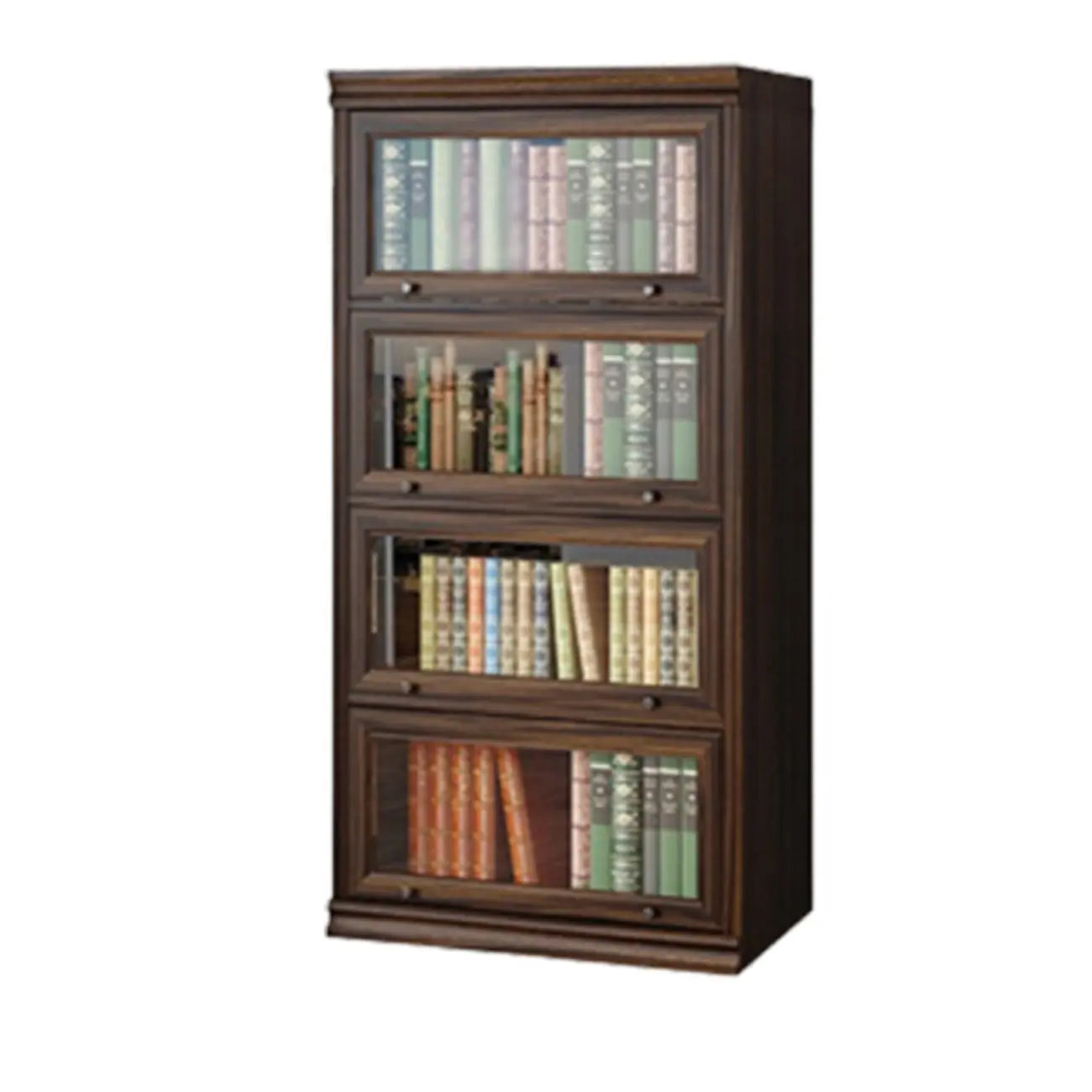 Coffre de rangement moderne du milieu du siècle en bois brun et vitres