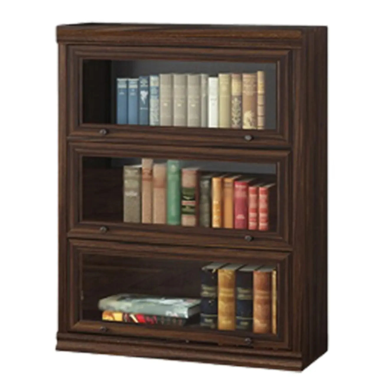 Coffre de rangement moderne du milieu du siècle en bois brun et vitres