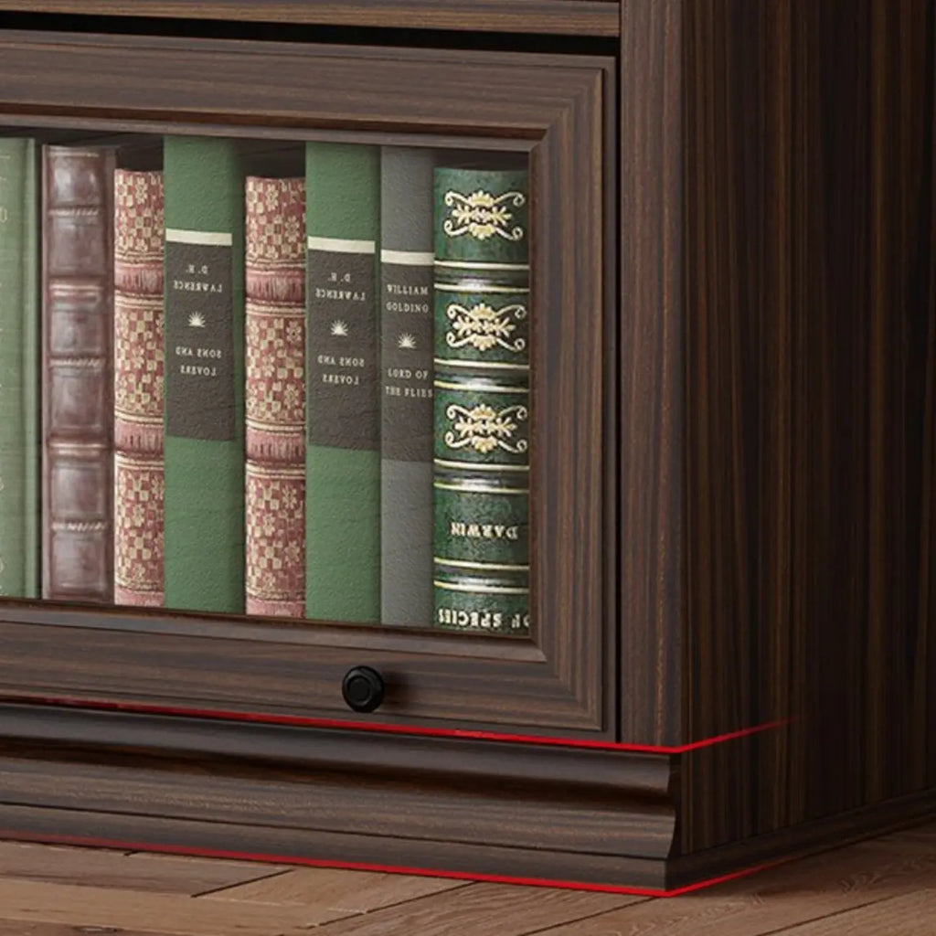 Coffre de rangement moderne du milieu du siècle en bois brun et vitres