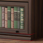 Coffre de rangement moderne du milieu du siècle en bois brun et vitres