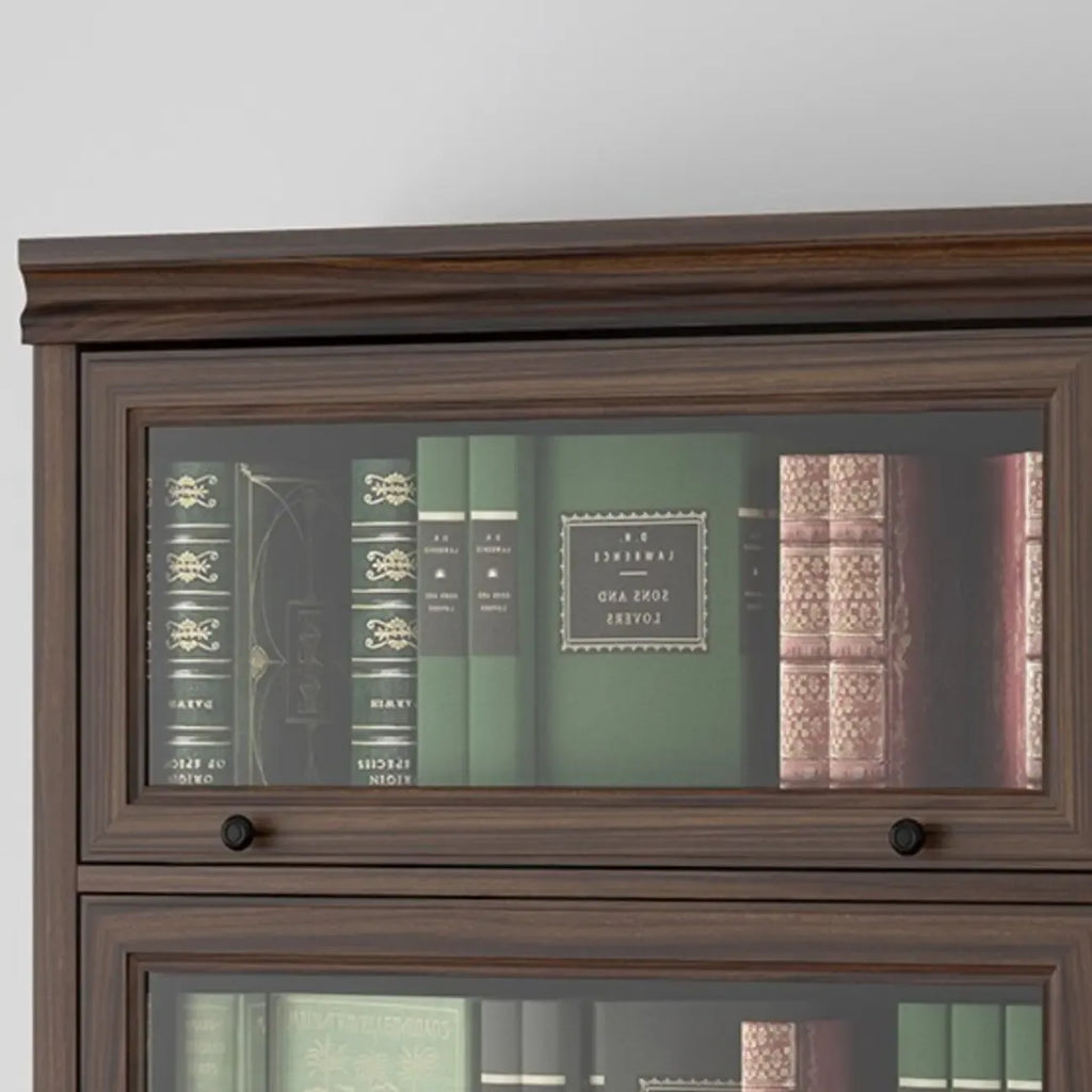 Coffre de rangement moderne du milieu du siècle en bois brun et vitres