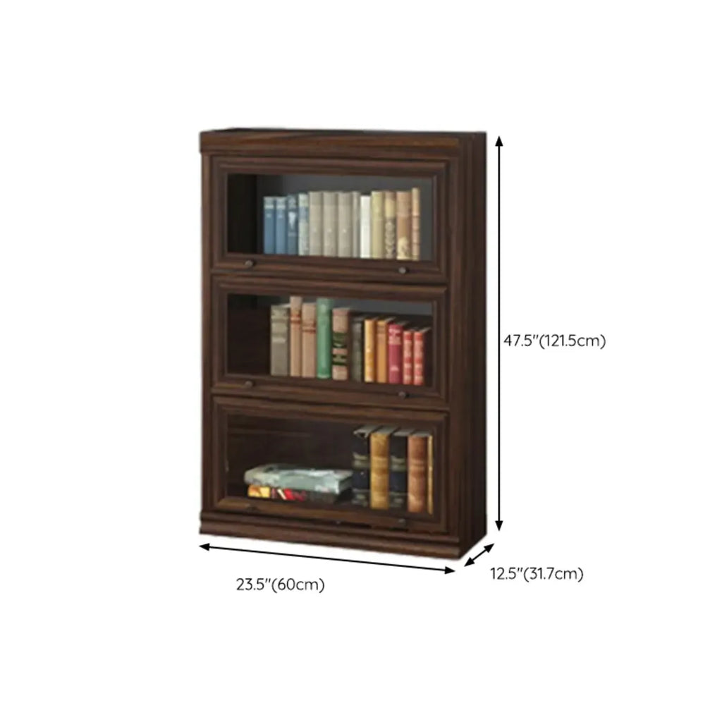 Coffre de rangement moderne du milieu du siècle en bois brun et vitres