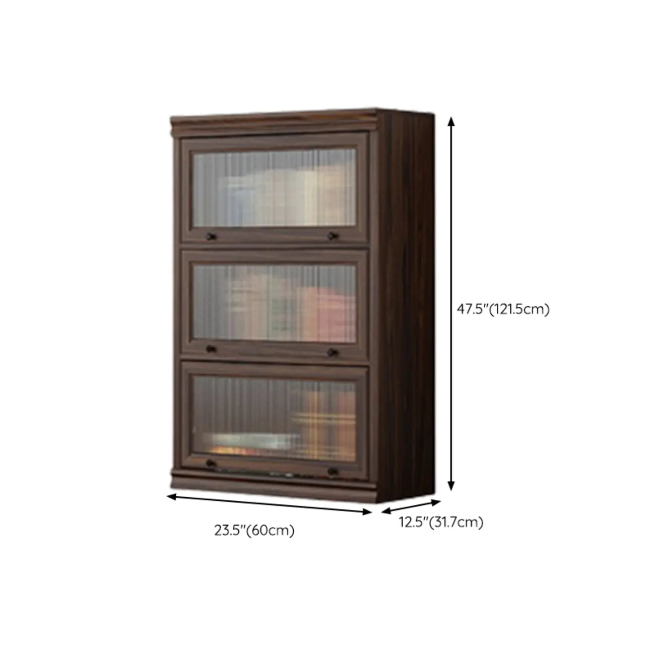 Coffre de rangement moderne du milieu du siècle en bois brun et vitres