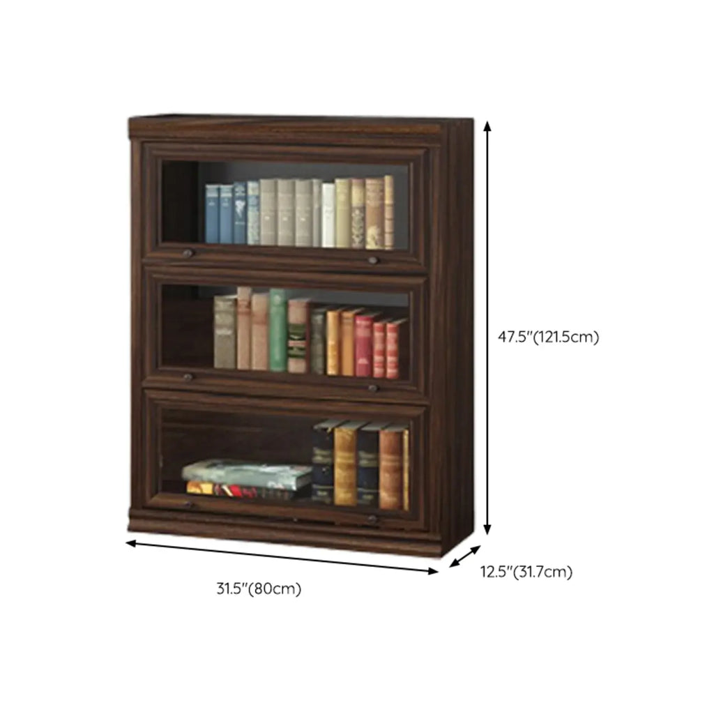 Coffre de rangement moderne du milieu du siècle en bois brun et vitres