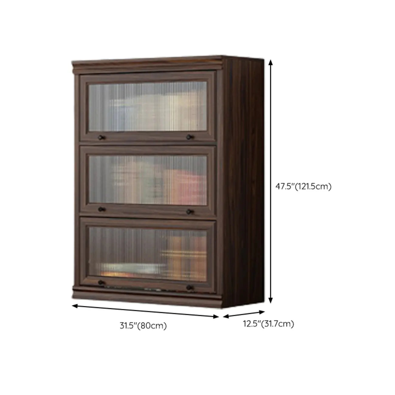 Coffre de rangement moderne du milieu du siècle en bois brun et vitres