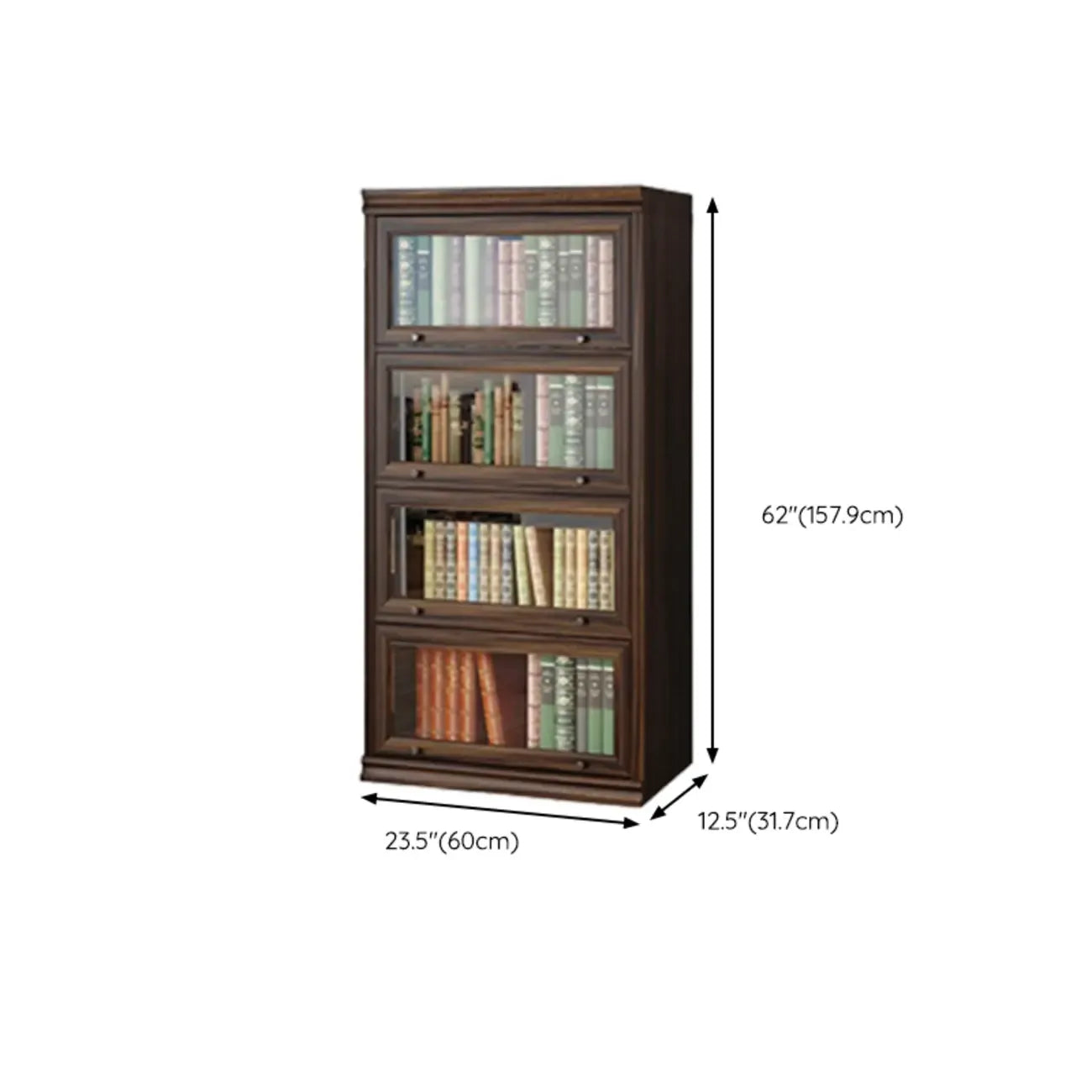 Coffre de rangement moderne du milieu du siècle en bois brun et vitres