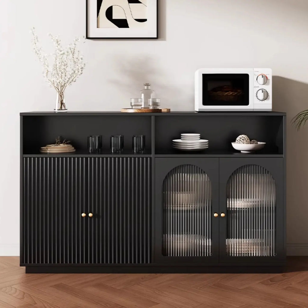 Buffet en bois noir minuit avec portes vitrées