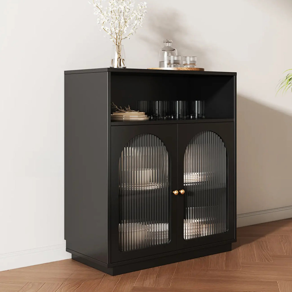 Buffet en bois noir minuit avec portes vitrées