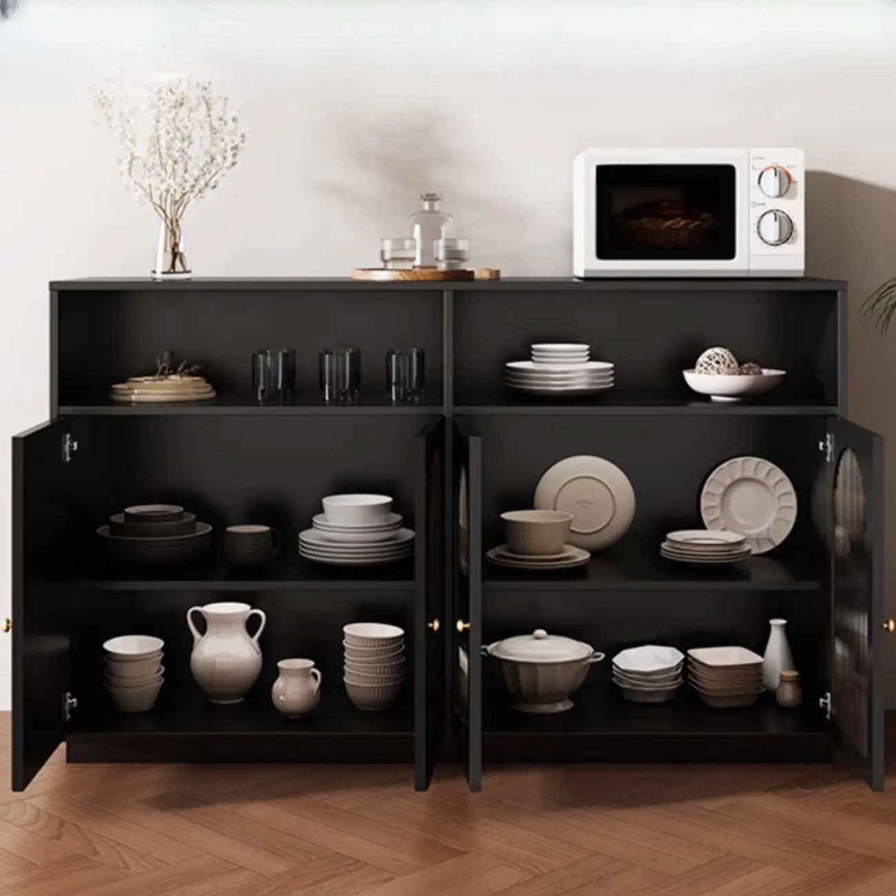 Buffet en bois noir minuit avec portes vitrées