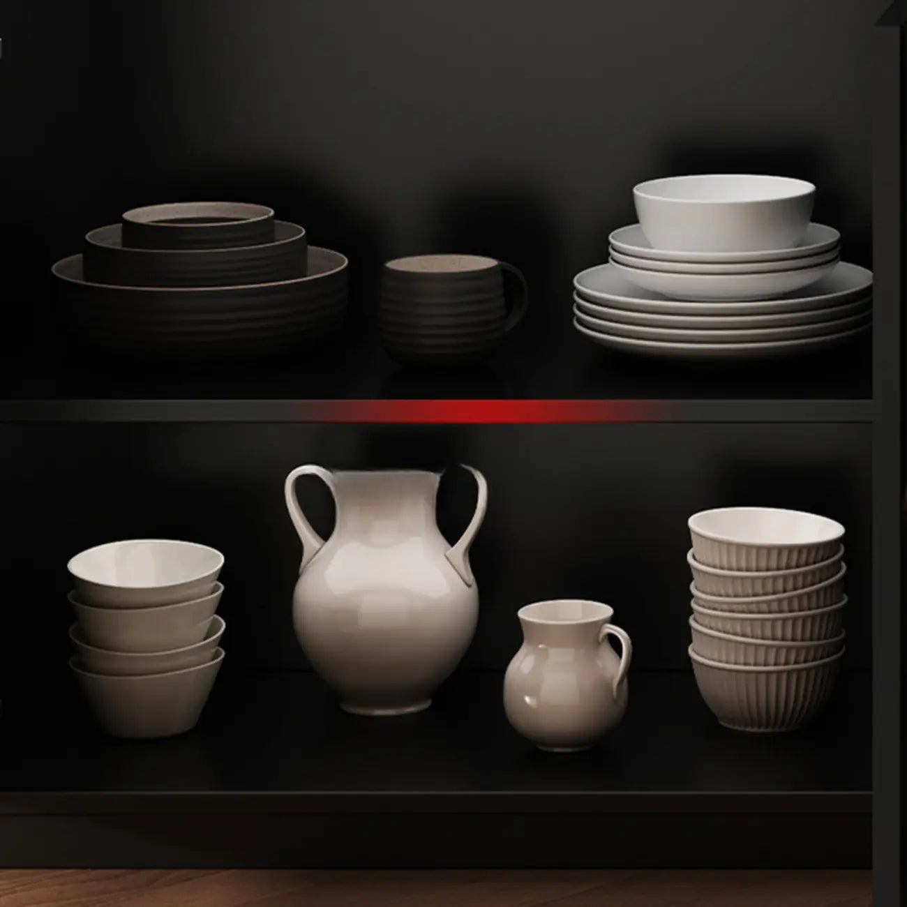 Buffet en bois noir minuit avec portes vitrées