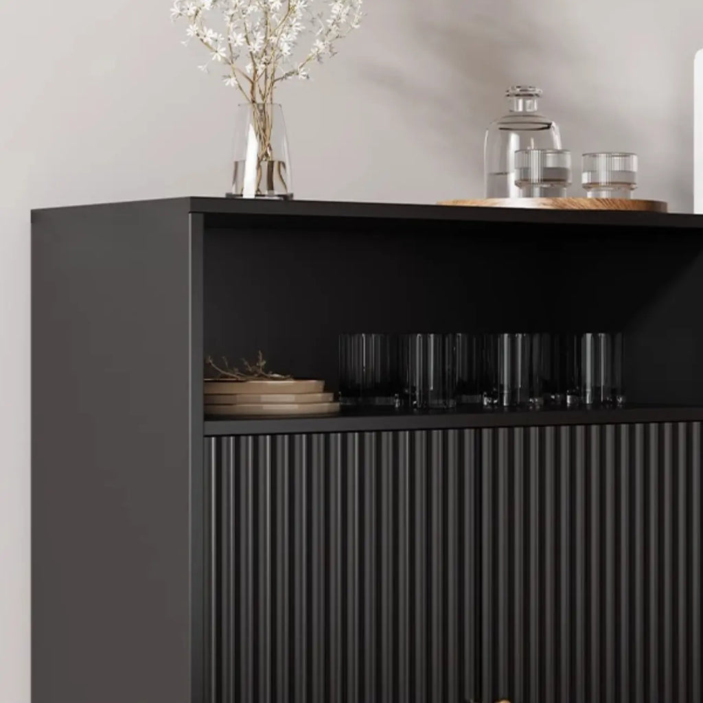 Buffet en bois noir minuit avec portes vitrées