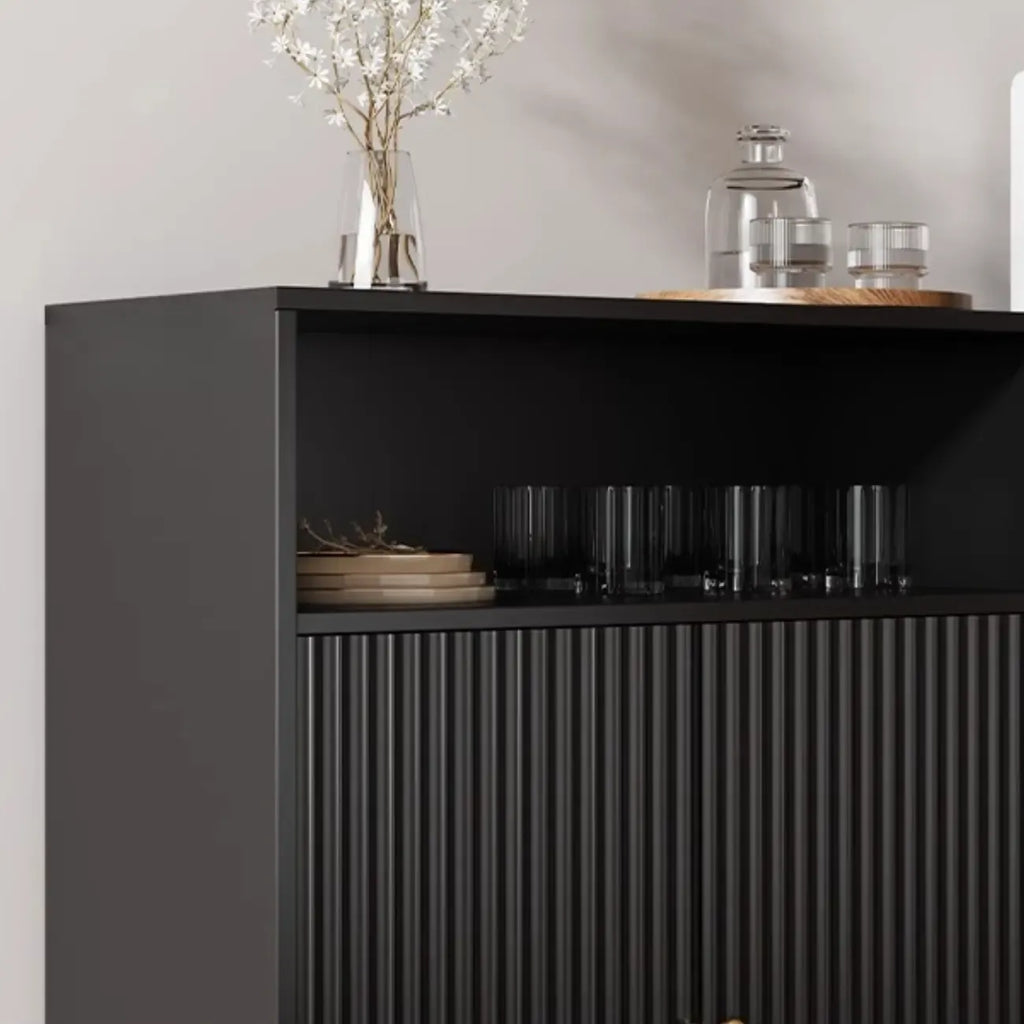 Buffet en bois noir minuit avec portes vitrées