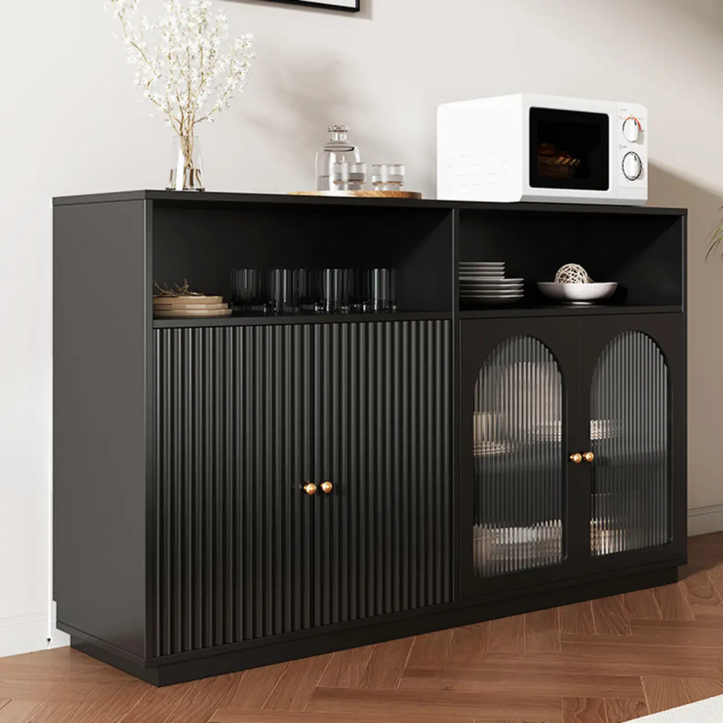 Buffet en bois noir minuit avec portes vitrées