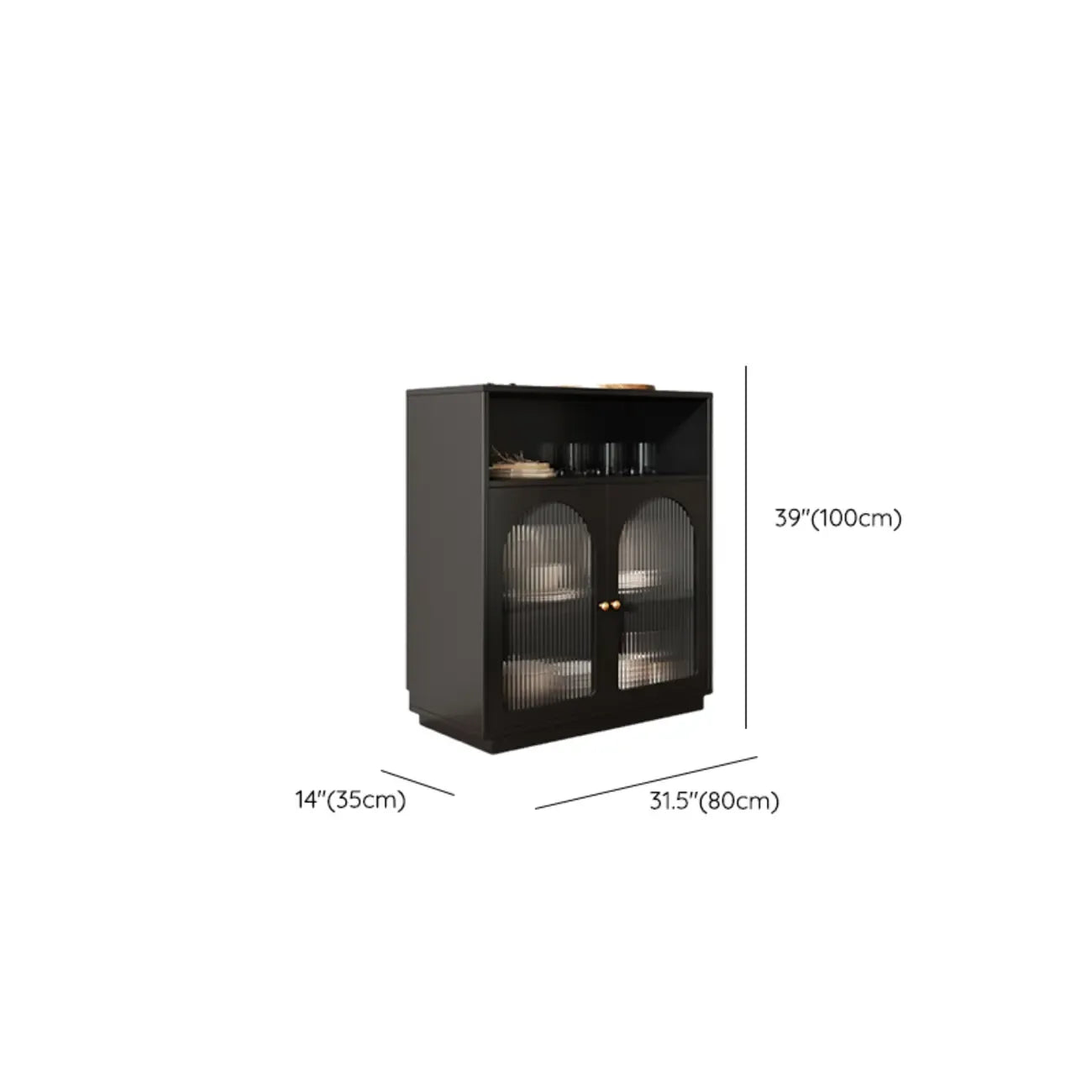 Buffet en bois noir minuit avec portes vitrées