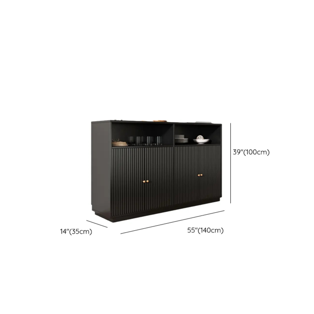 Buffet en bois noir minuit avec portes vitrées