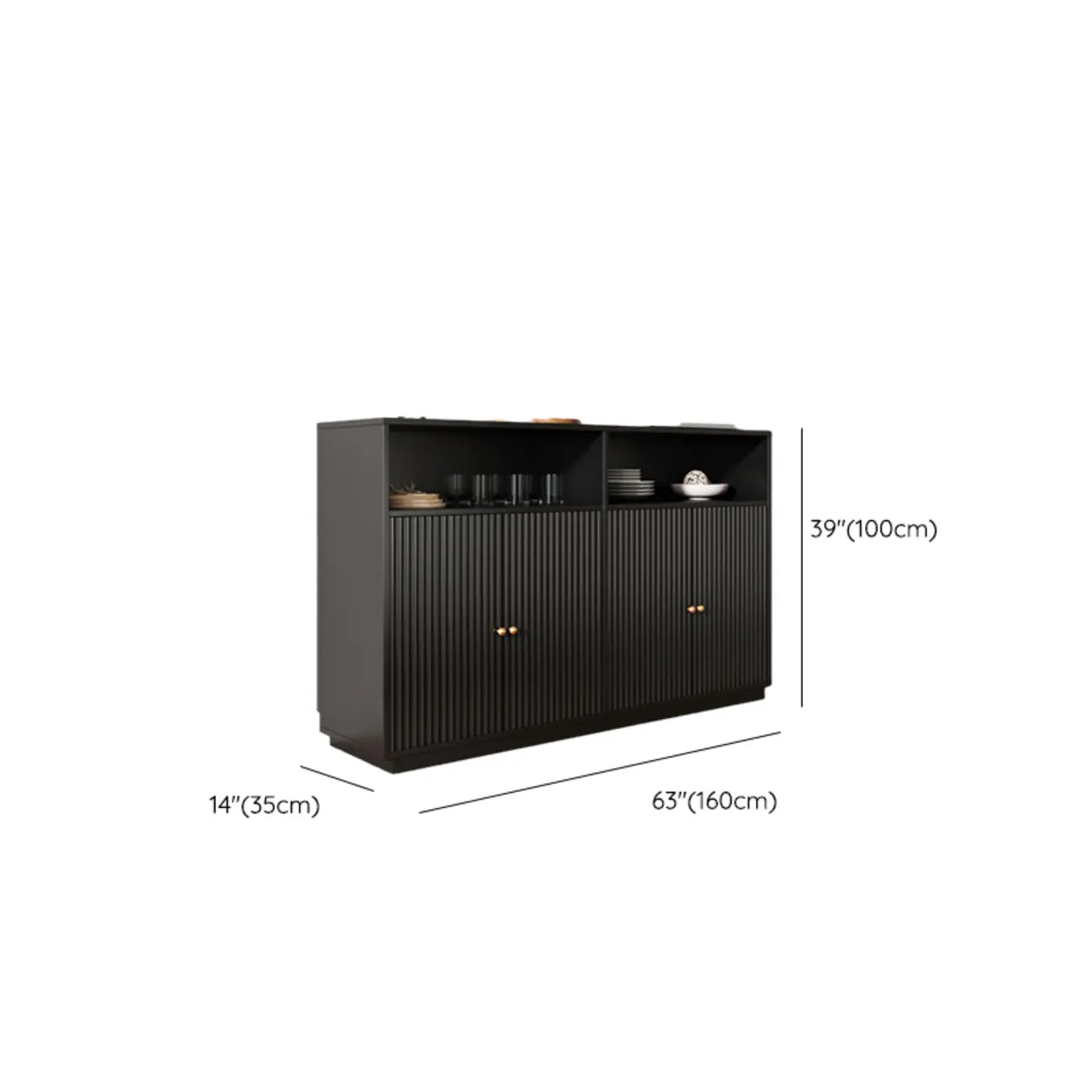Buffet en bois noir minuit avec portes vitrées