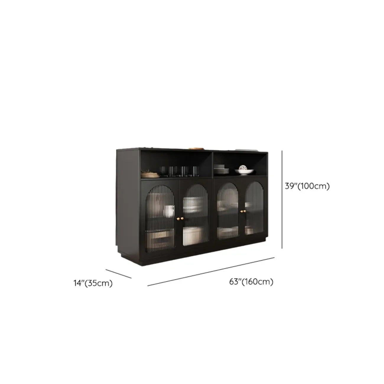 Buffet en bois noir minuit avec portes vitrées