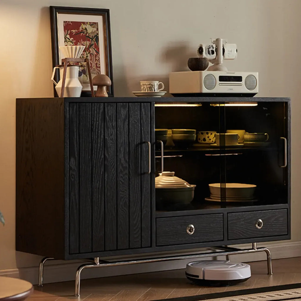 Buffet de rangement moderne en bois noir avec tiroirs