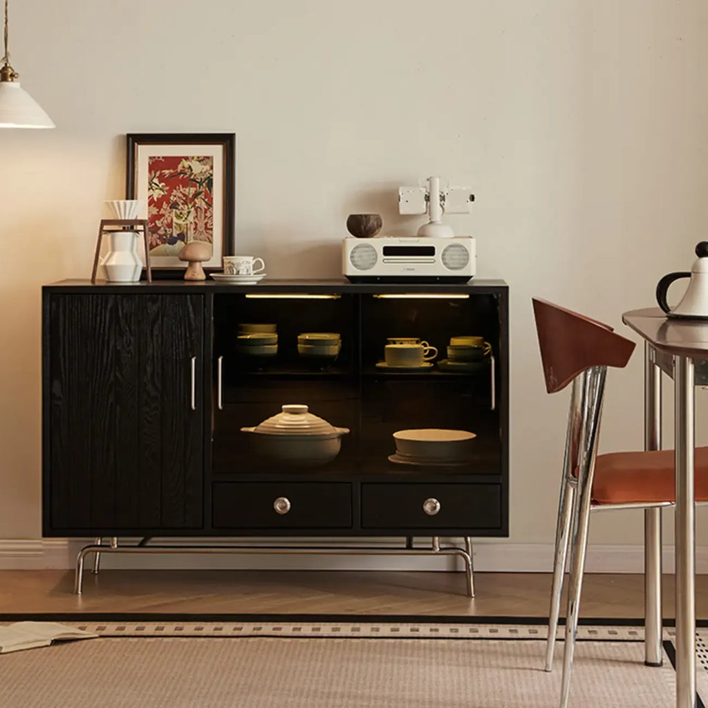Buffet de rangement moderne en bois noir avec tiroirs